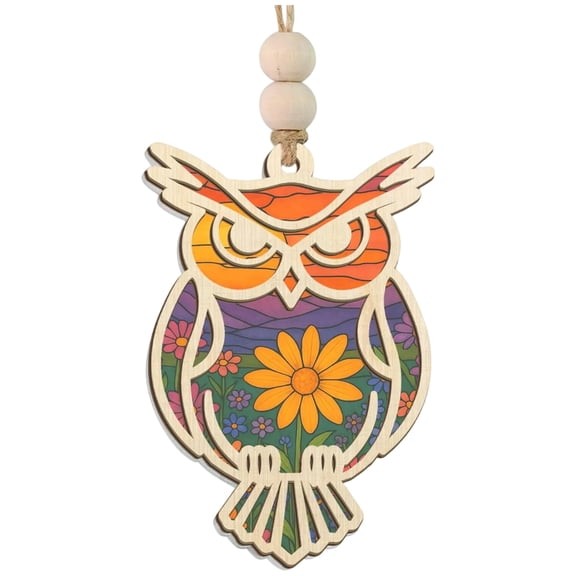 Christmas Teacher Gifts for Women - Owl Suncatcher Ornament with Card - Graduation Teacher Appreciation Gifts from Student, Thank You Gift, Hanging Decor Ornaments for Tree