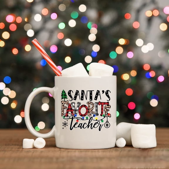 Christmas Teacher Mug, Christmas Santa's Favorite Coffee Cup, Christmas Mug 11 oz 15oz Tea Mugs, Christmas Teacher Gift, Favorite Teacher Mug Xmas Tree Mug Teacher Appreciation Gift Idea