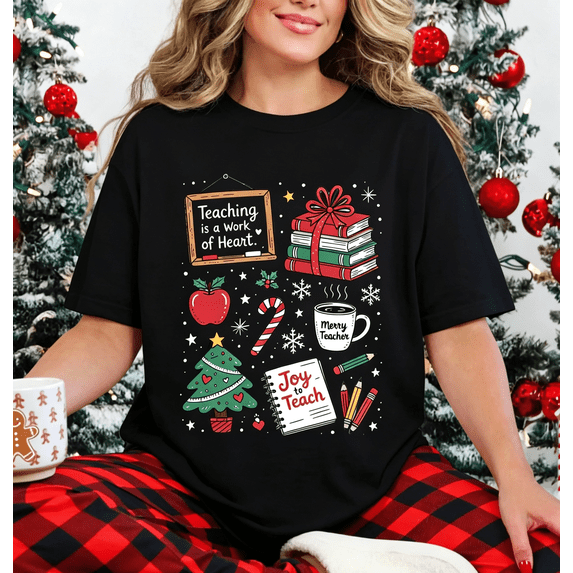 Christmas Teacher T-Shirt, Merry Christmas Teacher Tee, Crew Neck Short Sleeve Women Teacher Christmas Gift Shirt