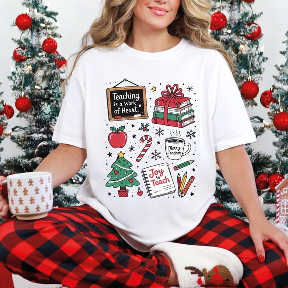 Christmas Teacher T-Shirt, Merry Christmas Teacher Tee, Crew Neck Short Sleeve Women Teacher Christmas Gift Shirt
