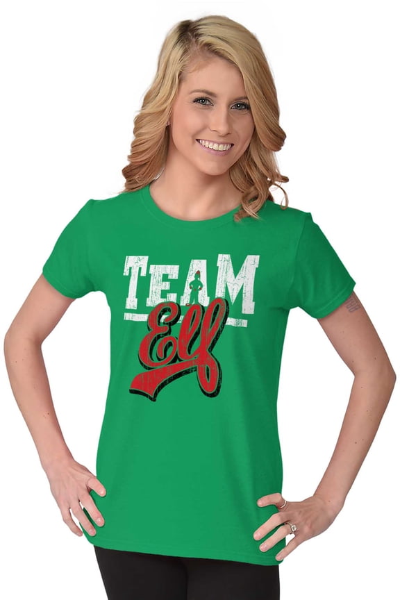 Christmas Team Elf Santa's Helper Womens Slim Fit Graphic Tee Brisco Brands X