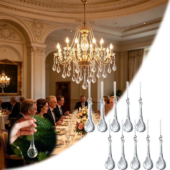 Christmas Teardrop Hanging Ornaments 2.95in, 10 Pcs Clear Acrylic Crystal Water Drop Beads, Christmas Tree Hanging Decoration for Chandelier and Curtain