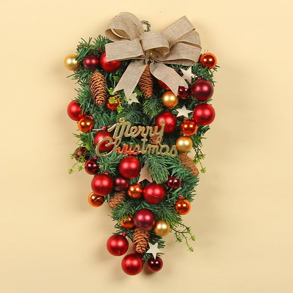 Christmas Teardrop Swag, Artificial Berries Door Swag with Balls Ornaments, Decoration Swag for Xmas Holiday Wall Door Window Home Decoration(Red)