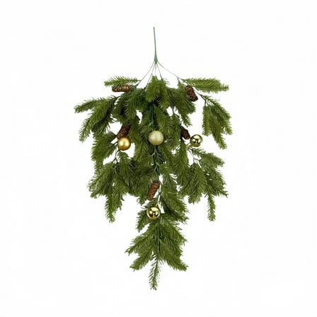 Christmas Teardrop Swag, Artificial Pine Needle Hanging Decor with Blue Berries, Cedar Cypress Greenery for Front Door, Wall, Mantle Indoor Outdoor Xmas Decorations