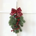 thumbnail image 1 of Christmas Teardrop Swag for Front Door, Artificial Pine Greenery Garland with Bow,Bells, Pinecones&Berries,Rustic Farmhouse Winter Swag for Wall Mantle Fireplace Window Xmas Decor, 1 of 4