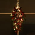 thumbnail image 1 of Christmas Teardrop Swag with Light,Artificial Door Swag Red Berry Pine Cone Wreath with Buffalo Plaid Bow for Front Door Wall Windows Holiday Farmhouse Decor, 1 of 9