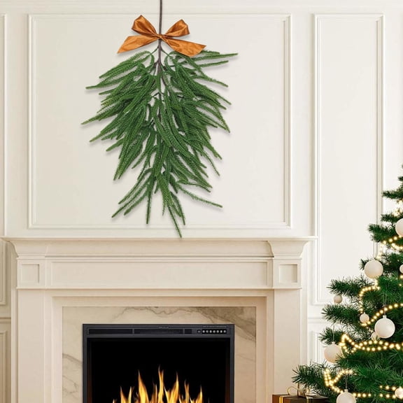 Christmas Teardrop Swag, Rustic Door Swag, Teardrop Wreath, Artificial Norfolk Pine Hanging Garland, Greenery with Bow for Outdoor Mantle Fireplace, 1 Pcs, 23.62 Inches