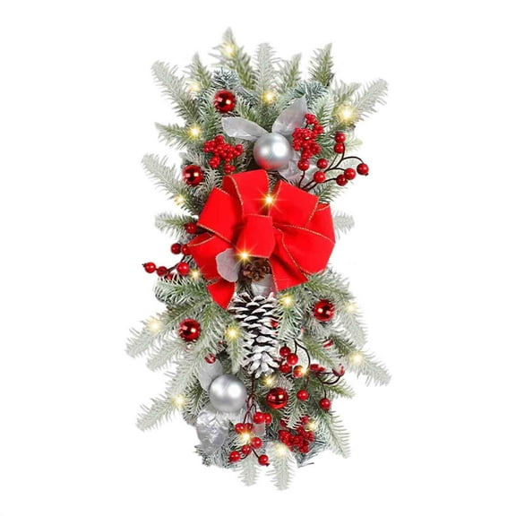 Christmas Teardrop Swags Christmas Wreaths Garland Prelit Xmas Stairway Teardrop Trim Swag for Front Door Wall Window Decor (60X30Cm)