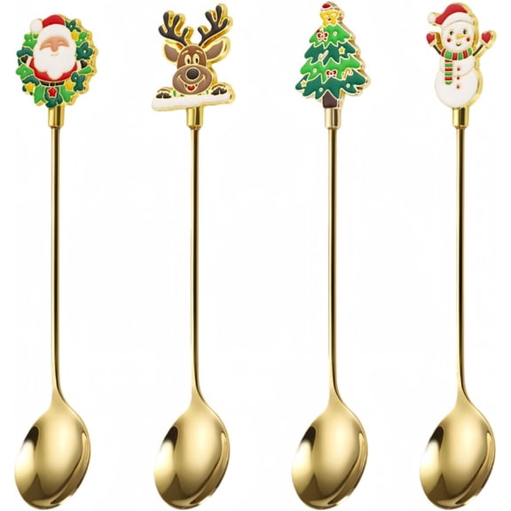 Christmas Teaspoon reindeer Premium 5.6 Inch Stainless Steel Small Spoon Coffee Spoons for Dessert & Tea Christmas Decorations Indoor & Kitchen Decor Hostess Gifts