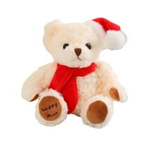 Christmas Teddy Bear, Christmas Plush Toy, Soft Polyester Santa Hat Stuffed Animal, Lightweight and Safe Holiday Decoration for Kids and Home