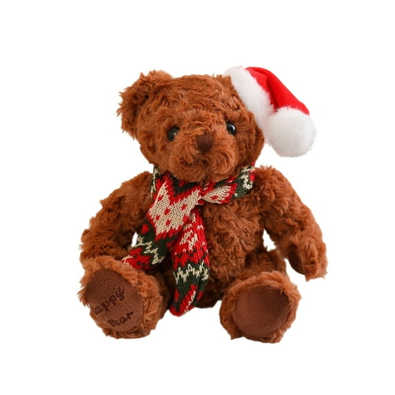 Christmas Teddy Bear, Holiday Plush Toy, Soft Brown Teddy Bear with Red Santa Hat, Lightweight Polyester Christmas Decoration