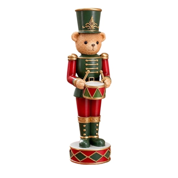 Christmas Teddy Bear Nutcracker Figurine, Resin Drummer Bear Tabletop Decor With Classic Holiday Design For Home Mantel Shelf Decoration