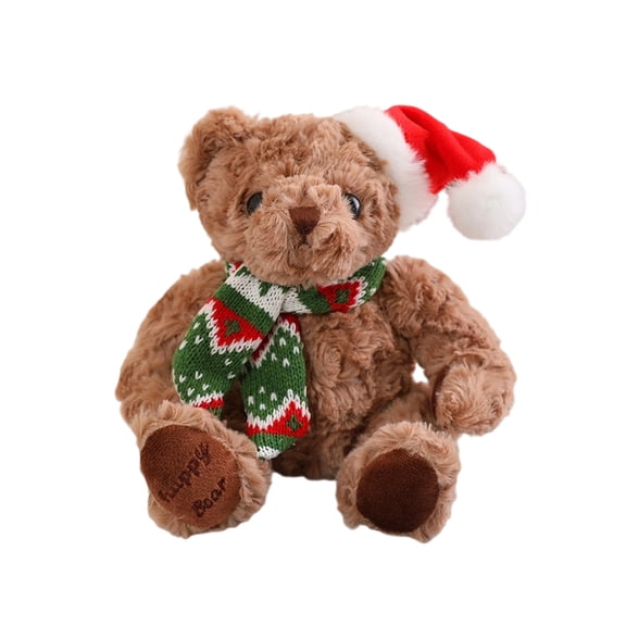 Christmas Teddy Bear with Santa Hat, Soft Plush Stuffed Animal Toy, Holiday Home Decor for Kids, Lightweight and Safe Gift Idea