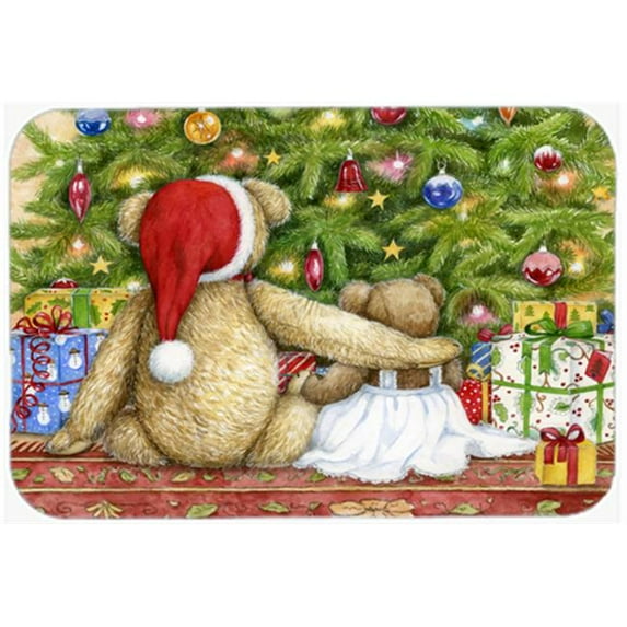 Christmas Teddy Bears with Tree Glass Large Cutting Board
