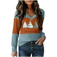 thumbnail image 1 of Christmas Tee Women V Neck Pullover Santa Claus Graphic Sweatshirt Color Block Shirts Christmas Tree Blouses Clothing Festival Outfits Trendy Casual Tops, 1 of 4