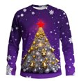 thumbnail image 1 of Christmas Tees For Men Crew Neck Xmas Graphic Print Long Sleeve Pullover Casual Stylish Holiday Funny Tops (L, Purple-C), 1 of 5