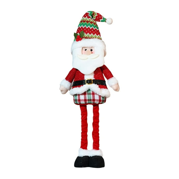 Christmas Telescopic Doll Ornaments Striped Plaid Snowman Elk Window Decorations, Christmas Atmosphere Decoration for Home and Party