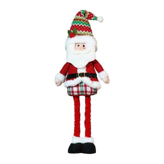Christmas Telescopic Doll Ornaments Striped Plaid Snowman Elk Window Decorations, Christmas Atmosphere Decoration for Home and Party