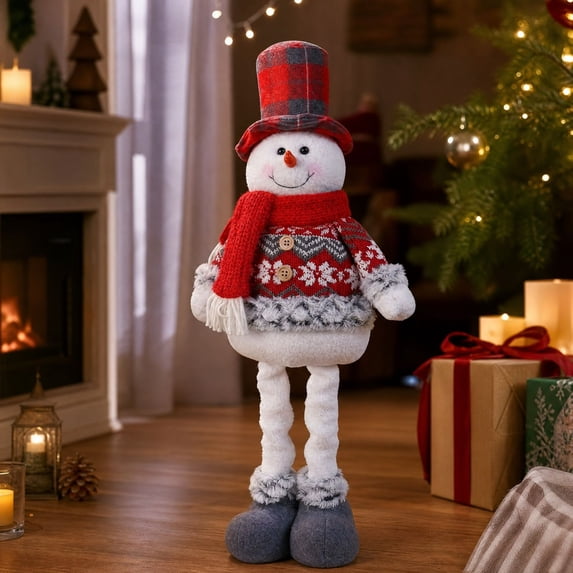 Christmas Telescopic Figurines, Retractable Leg Snowman Standing Dolls, Indoor Christmas Decor for Tabletop and Shelf