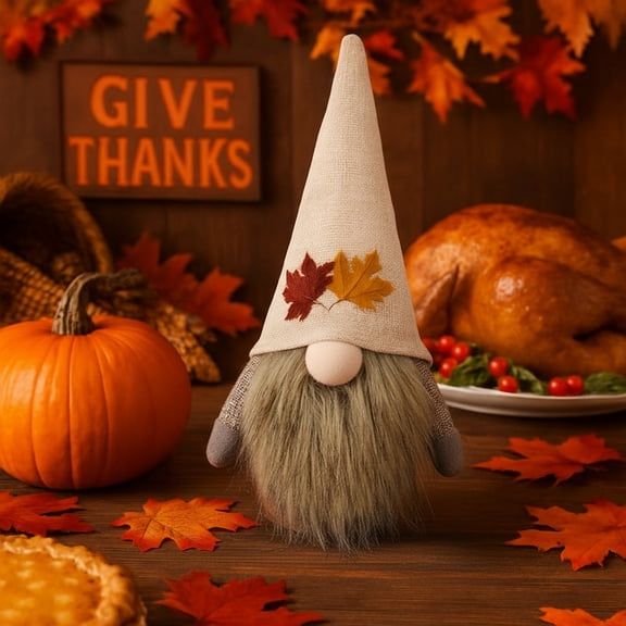 Christmas Thanksgiving Faceless Doll 8.66in, Maple Leaf Rudolph Goblin Figurine – Handmade Polyester Decor, Kids & Home Holiday Gift