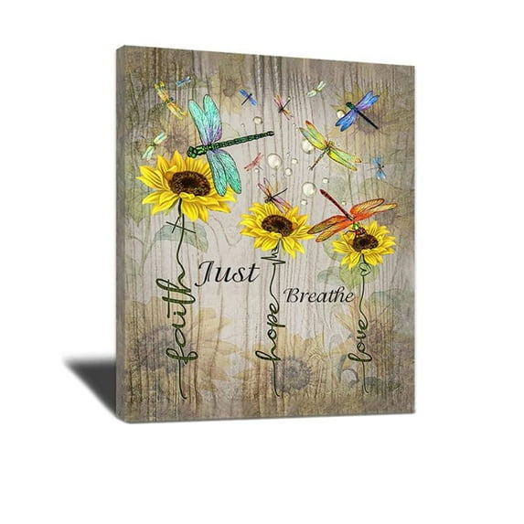 Christmas Thanksgiving Gift Sunflowers Dragonflies Decor Canvas Wall Art Inspirational Quotes Wall Decor Vintage Wood Farmhouse Floral Painting Artwork Modern Home Decorations 12 x 16 in