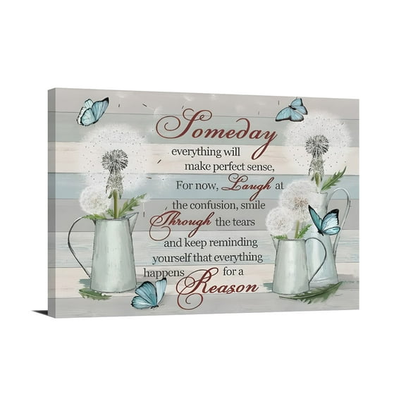 Christmas Thanksgiving Gift Wall Art Country Dandelion Teal Butterfly Wall Decor Inspirational Quotes Canvas Rustic Farmhouse Flowers Artwork Framed Home Decor for Bathroom Living Room Bedroom