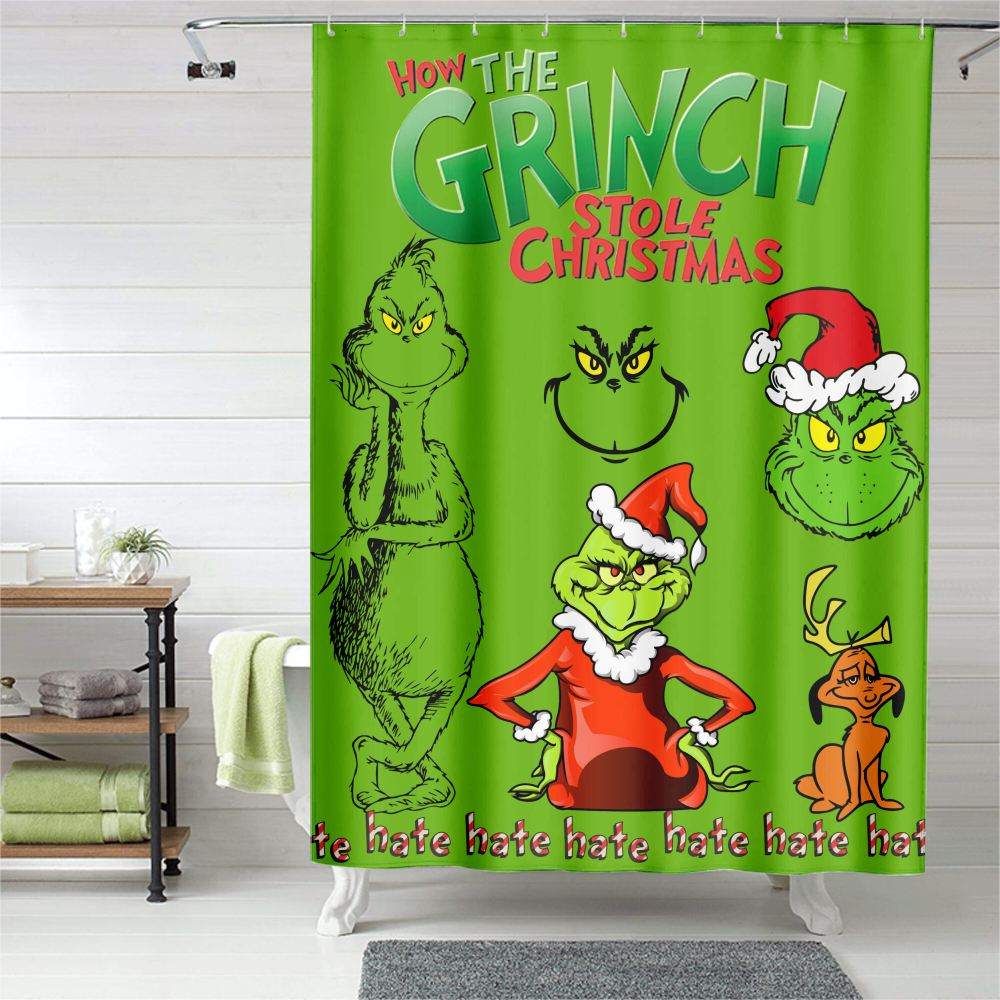 Christmas The Grinch Shower Curtain Christmas Waterproof Shower Curtain