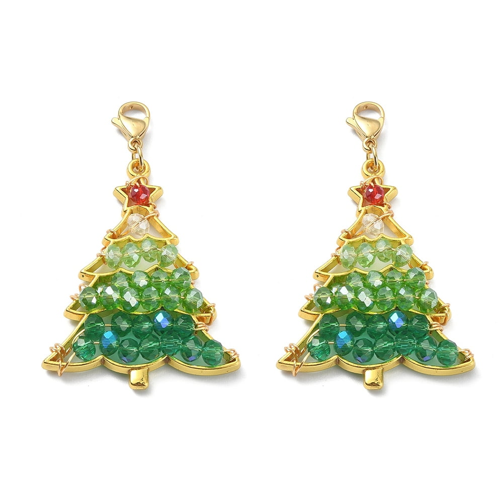 Christmas Theme Alloy Big Pendant Decoration with Glass Beads Christmas Tree Golden 54mm Tree: 42x32.5x7mm DIY