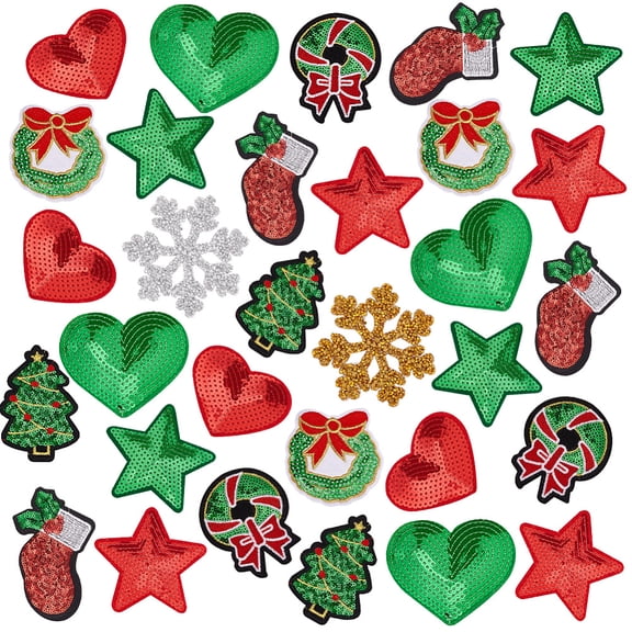 Christmas Theme Computerized Embroidery Polyester Iron On/Sew On Patches Costume Accessories Appliques 80x84x1.2mm 2 colors 4pcs/color 8pcs