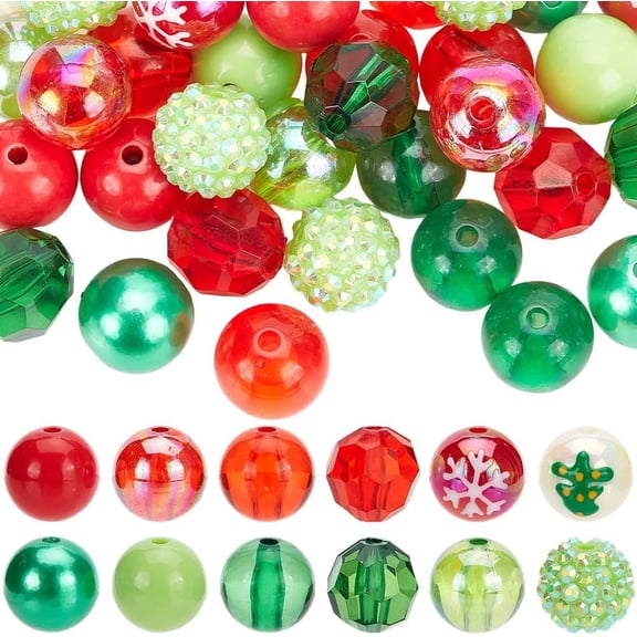 Christmas Theme DIY Finding Kit Including Acrylic & Resin Beads Round Mixed Color 15~16x14~15.5mm Hole: 2~3mm 4pcs/style