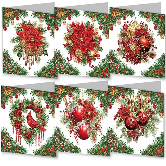 Christmas Theme Design Diamond Art Painting Greeting Card Set, DIY Greeting Card Diamond Art Painting, Creative Design Foldable Thank You Cards, GreetingCard Set for Birthday Christmas Crafts Gift
