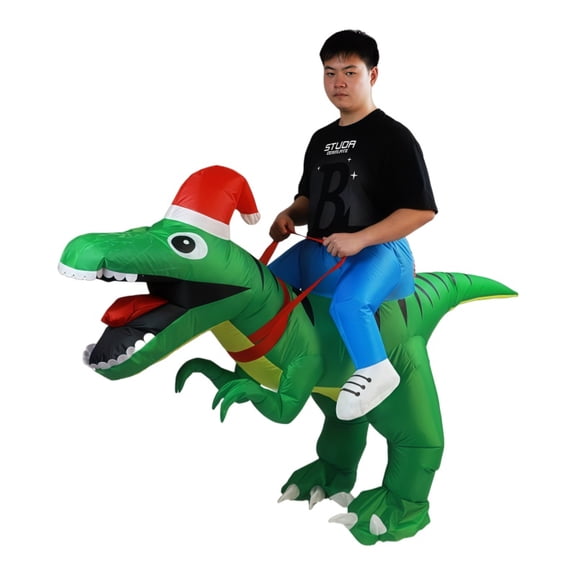 Christmas Theme Dinosaur Inflatable Costume Christmas Riding Dinosaur Inflatable Suit Halloween Cosplay Party Dress Up,Adults 4'11"-6'3",dinosaur