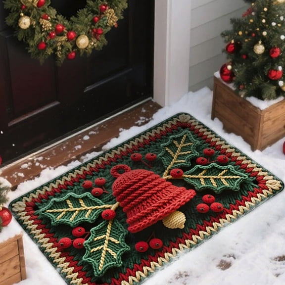 Christmas Theme Door Mat, Multicolor Polyester Machine Washable Rug, 31x20 Inches Non-Slip Soft Floor Mat for Living Room Bedroom Kitchen Entryway Holiday Decor(B)