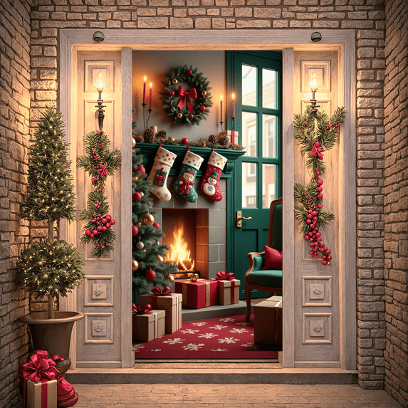 Christmas Theme Holiday Banner Decorative Design Fireplace Decoration Gift Elements for Home Christmas Party Indoor Decoration