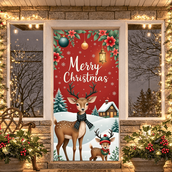 Christmas Theme Holiday Banner Gingerbread Man Decoration Festive Wreath Candy Cane Design for Winter Celebration Indoor Party Home Decor