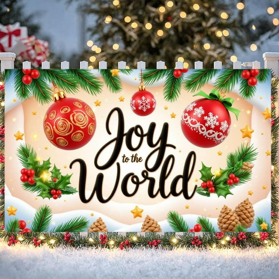 Christmas Theme Joy to the World Banner Red Gold Color Christmas Banner Snowflake Pattern Christmas Ornament Design Holiday Banner for Christmas Party Holiday Decoration Winter Celebration