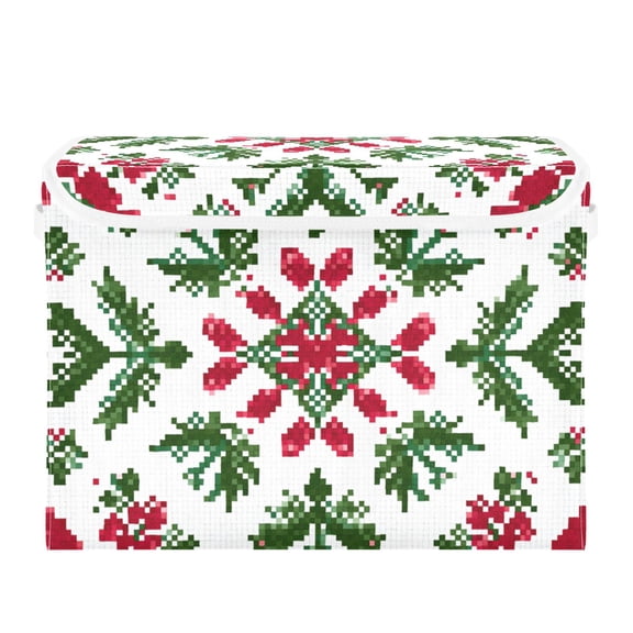 Christmas Theme Pattern Pixel Foldable Storage Bins with Lids Handles Collapsible Storage Containers Tote Boxes 16.5 x 12.6 x 11.8 inches