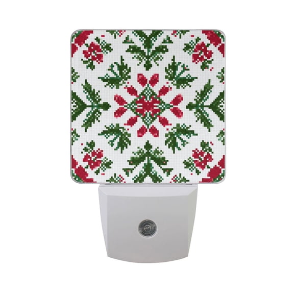 Christmas Theme Pattern Pixel LED Night Light Sensor Lamp Plug-in Adjustable Brightness 2 Pack