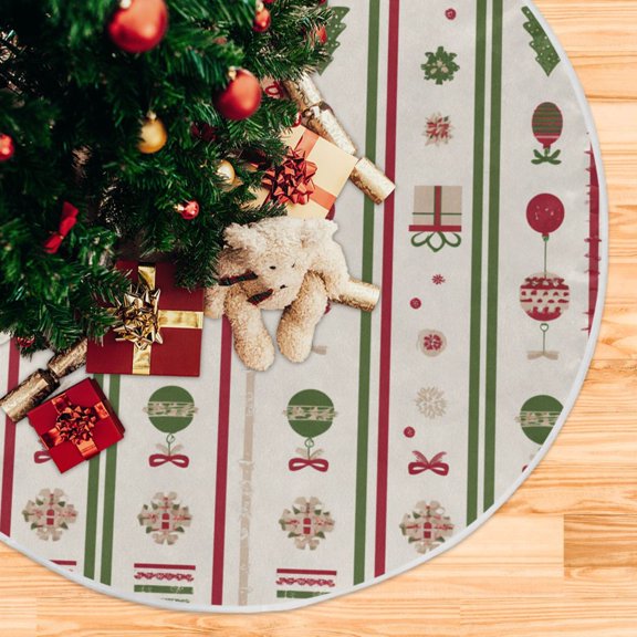 Christmas Theme Pattern Vertical Stripes Christmas Tree Skirt Opening Design Floor Mat Holiday Decor 35 inch
