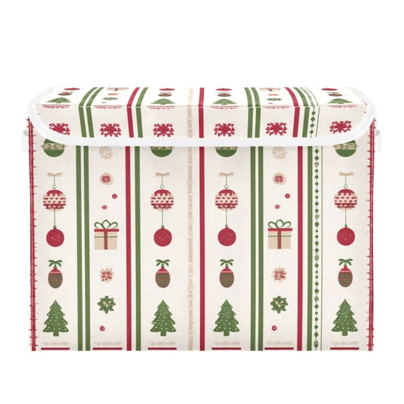 Christmas Theme Pattern Vertical Stripes Foldable Storage Bins with Lids Handles Collapsible Storage Containers Tote Boxes 16.5 x 12.6 x 11.8 inches