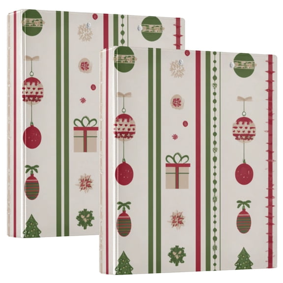 Christmas Theme Pattern Vertical Stripes Round Ring Binder 3 Rings 1.5" Capacity File Storage for A4 Size 1 Pack
