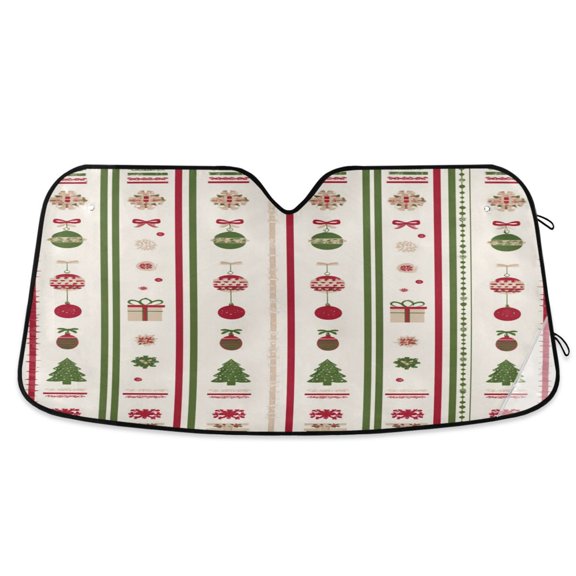 Christmas Theme Pattern Vertical Stripes Windshield Sun Shade Automobile Visor Accordion Folding Car Accessories M