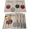 thumbnail image 1 of Christmas Theme Placemats Set of 4, Farmhouse Rustic Ornaments Plaid Balls Cotton Line Stain Resistant Table Mats Washable Holidays Placemat Decoration For Kitchen Dining Table Happy Holidays, 1 of 6