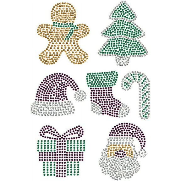 Christmas Theme Rhinestonet Iron on Transfer 11.7x8.3 Inch Heat Transfer Decal Bling Patch Clear Rhinestone Template Clothing Repair Applique for T-Shirt Clothing Pants Bags Colorful