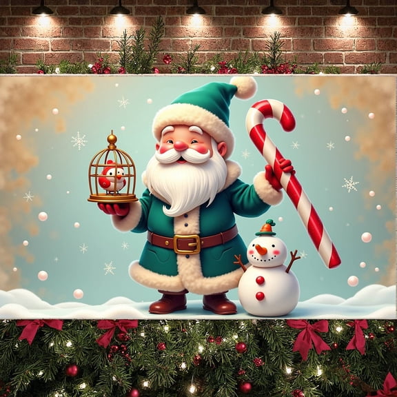 Christmas Theme Santa Claus Holiday Banner Festive Snowman Candy Cane Decoration for Winter Celebration Indoor Party Event