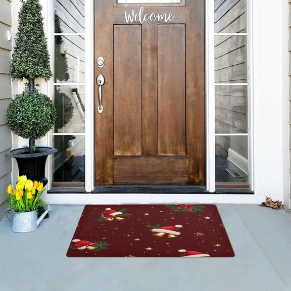 Christmas Theme Santa Hats Versatile Absorbent Door Mat, Non-Slip, Easy to Clean 32''x20''