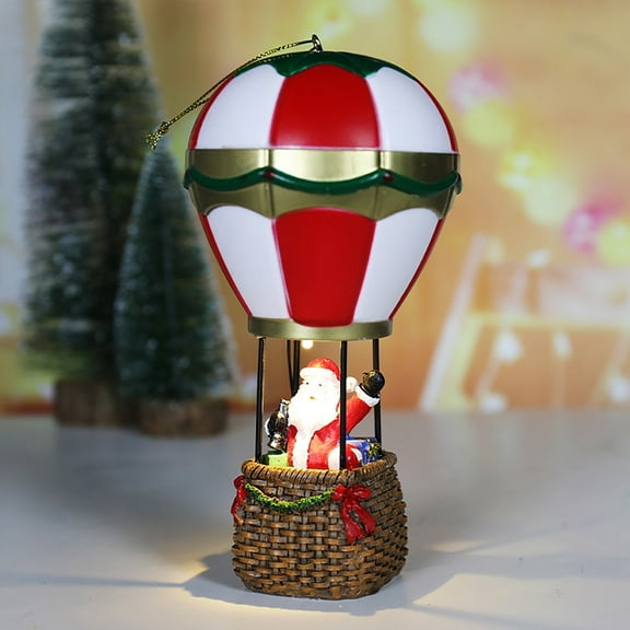 Christmas Theme -Santa & Hot Air Balloon Resin Desktop Ornament, Glowing Sculpture with Soft Night Light, Seasonal Tabletop Display for Holiday Decor
