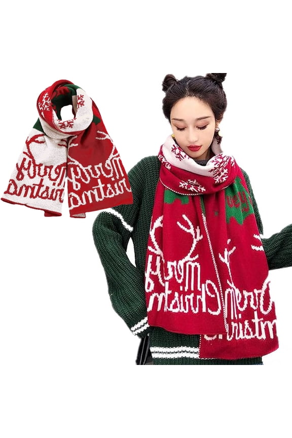Christmas Theme Scarves, Winter Warm Scarf for Women and Men, Christmas Reindeer Snowflake Long knitted Scarfs Gifts Scarves