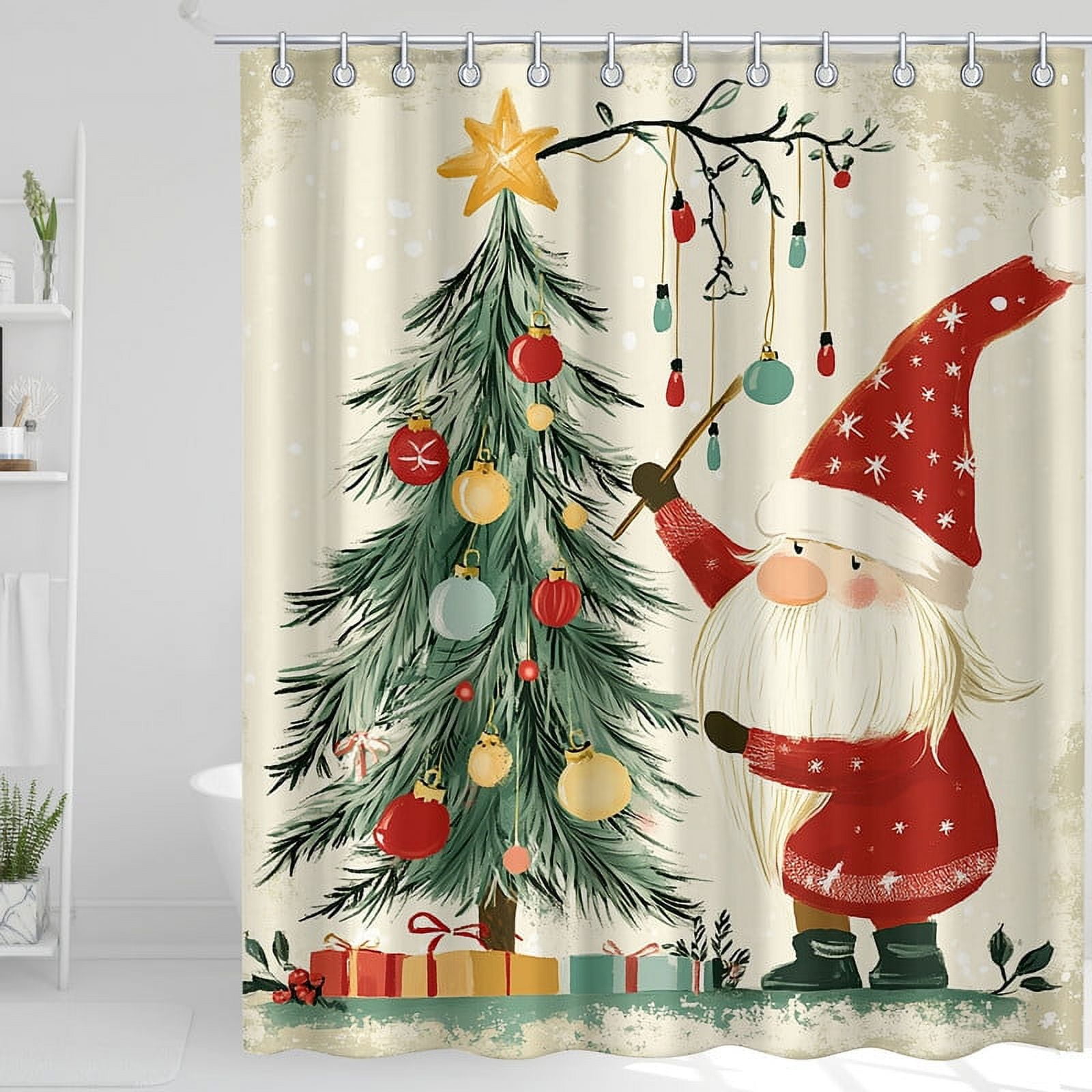 Christmas Theme Shower Curtain, Christmas Tree Shower Curtain, Easy