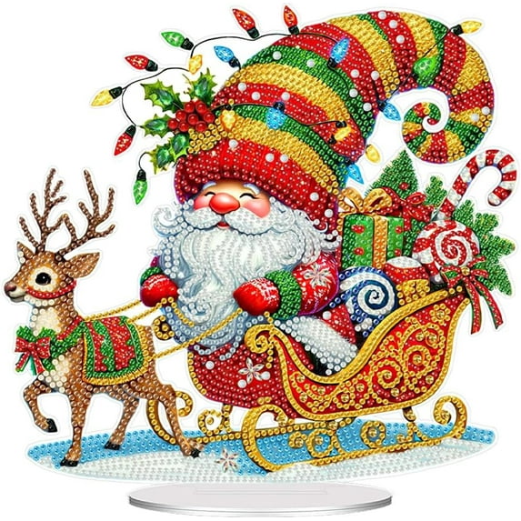 Christmas Theme Tabletop Decor DIY Diamond Art Painting Desktop Tiger&Dog&Goblin Single-Side Diamond Designs Acrylic Desktop Ornaments Diamond Painting Kits for Home Decor Supplies (Colorful-01)